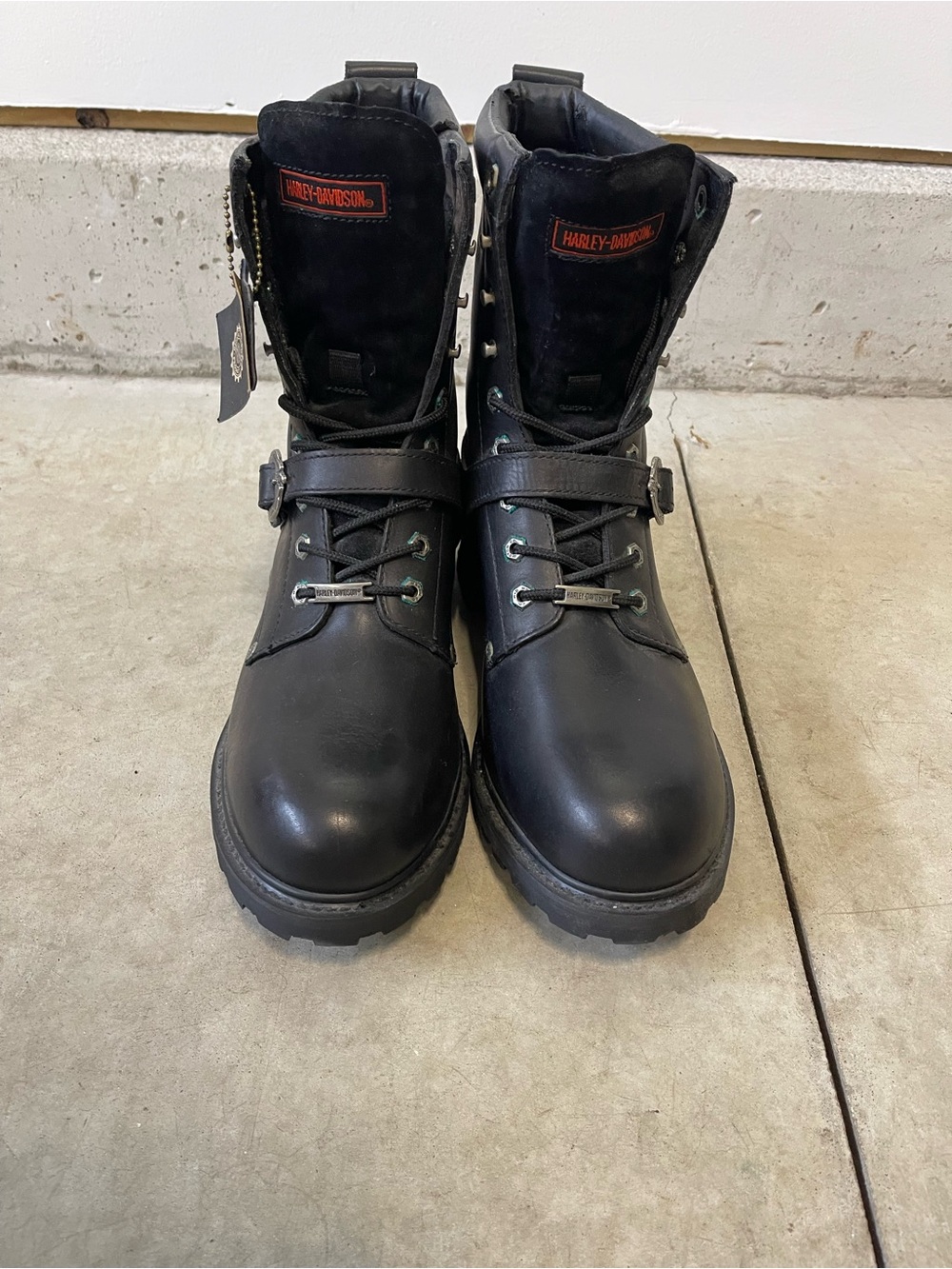 Harley-Davidson Black Leather Lace-Up Motorcycle Boots with Buckle